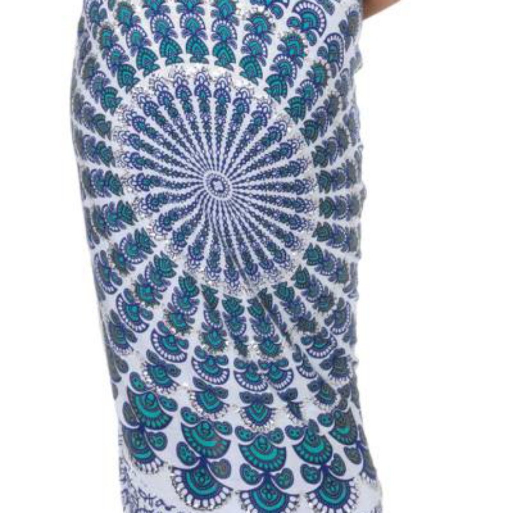 Batik Rayon Sarong in Aqua Blue from Indonesia, "Aqua Sunshine" - Picture 5 of 10